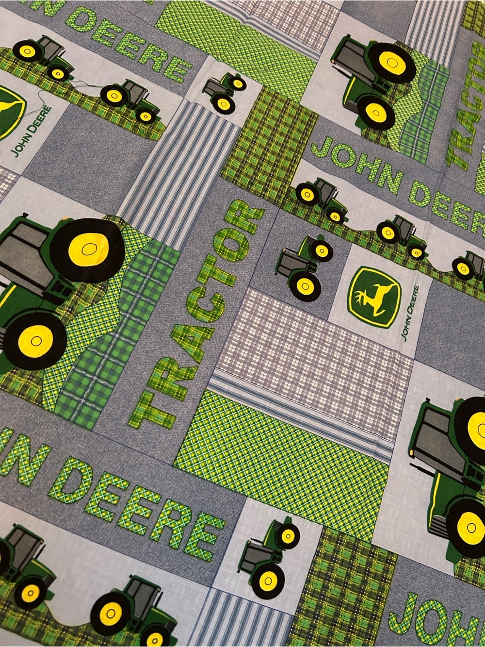 John Deere Brand Green Tractor Patchwork Fabric, scant under 1 yard!Tractor fan!